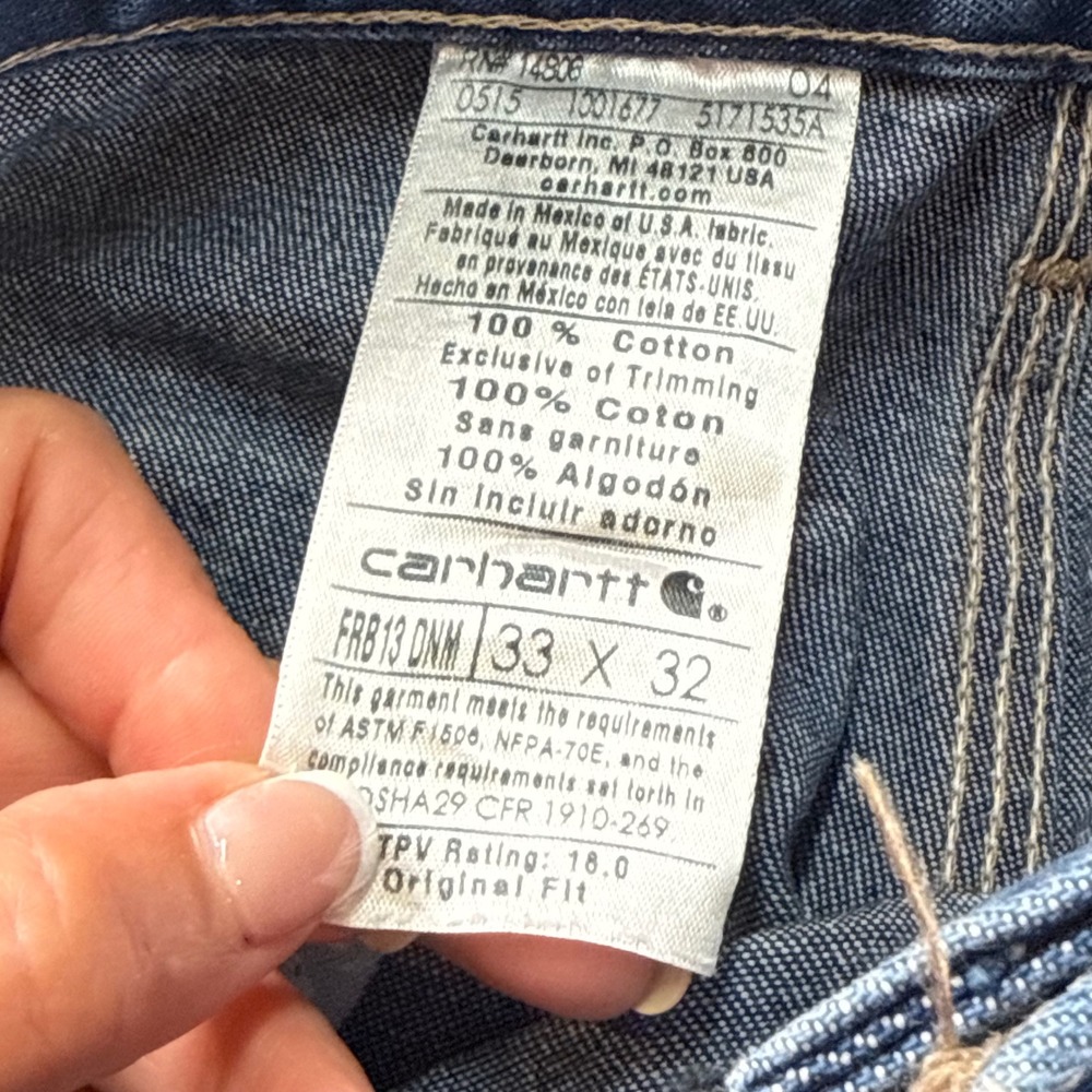 Carhartt FRB13 DNM Flame Resistant Carpenter Jeans Men's Sz 33x32 Original Fit - Picture 5 of 10
